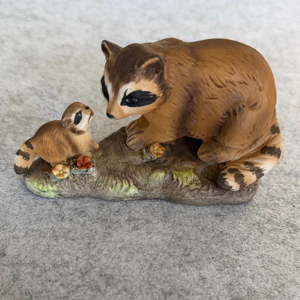 Adorable Raccoon Mom and Baby Figurine - Brown